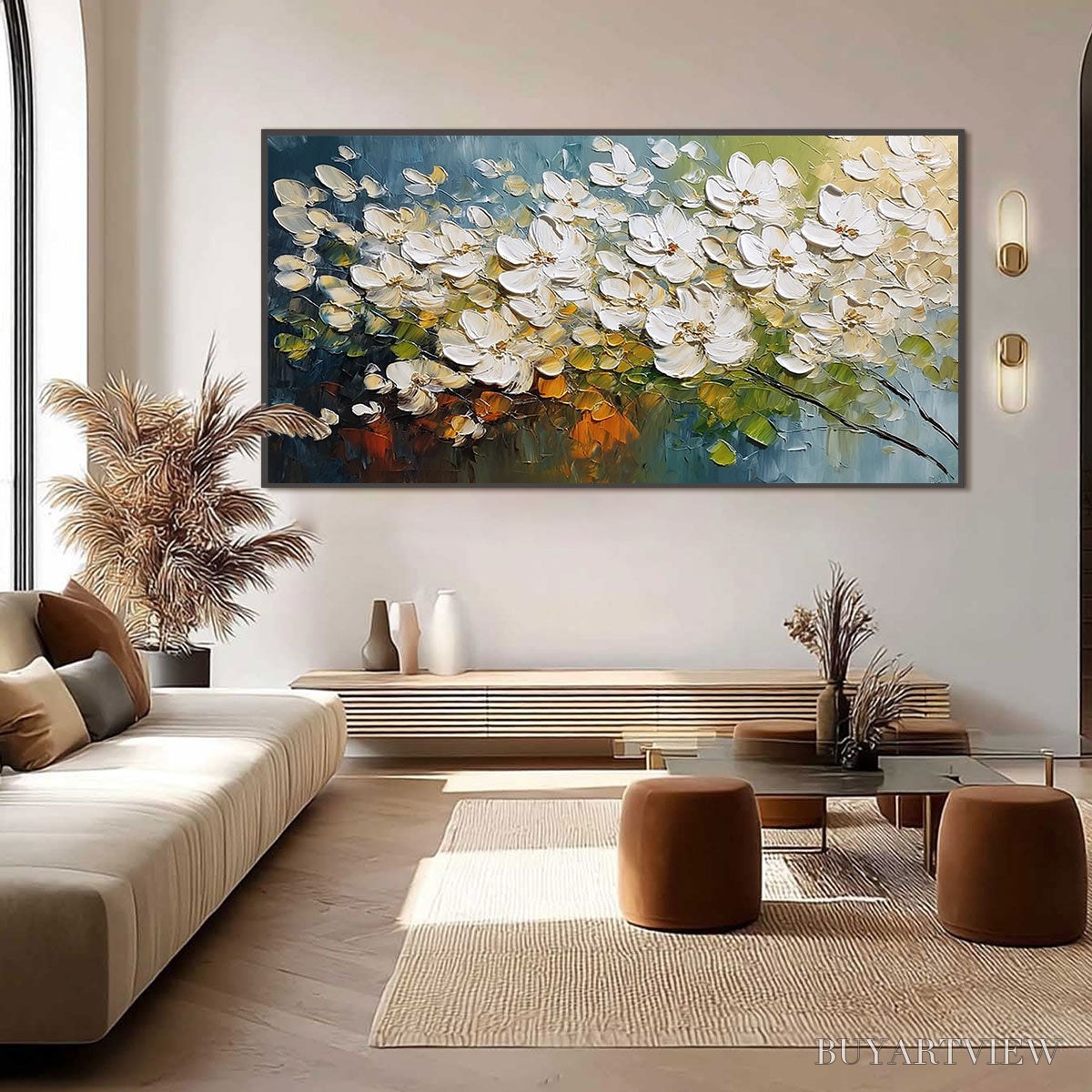 BUYARTVIEW Ivory Bloom – Textured White Floral Impasto Oil Paintinga - image 6
