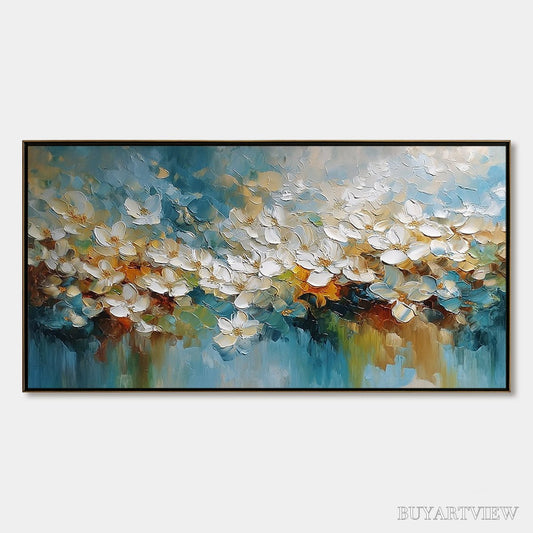 BUYARTVIEW Eternal Bloom – Textured Abstract White Floral Impasto Painting - image 1