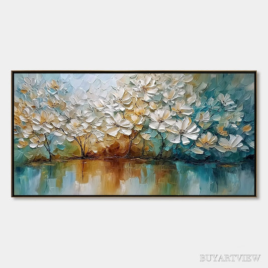 BUYARTVIEW Serene Blooms – Textured Floral Landscape Impasto Oil Painting - image 1