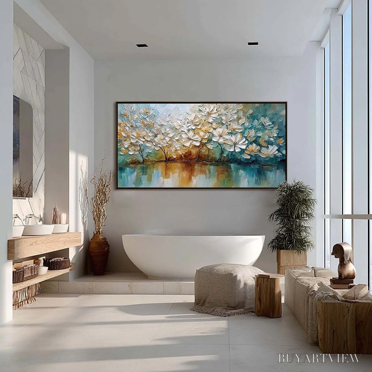 BUYARTVIEW Serene Blooms – Textured Floral Landscape Impasto Oil Painting - image 4