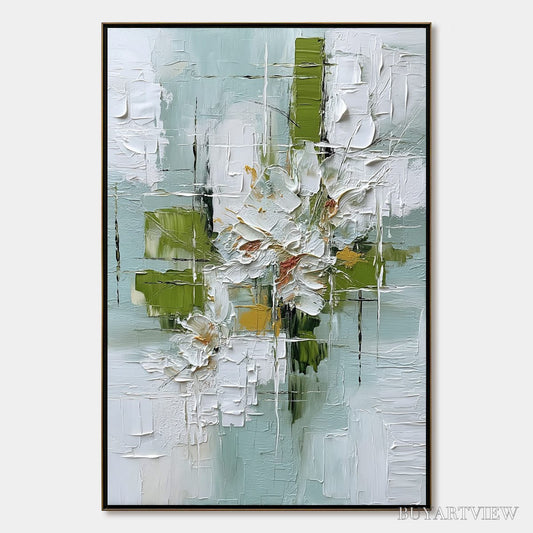BUYARTVIEW Verdant Bloom – Heavily Textured Abstract Floral Impasto Painting - image 1