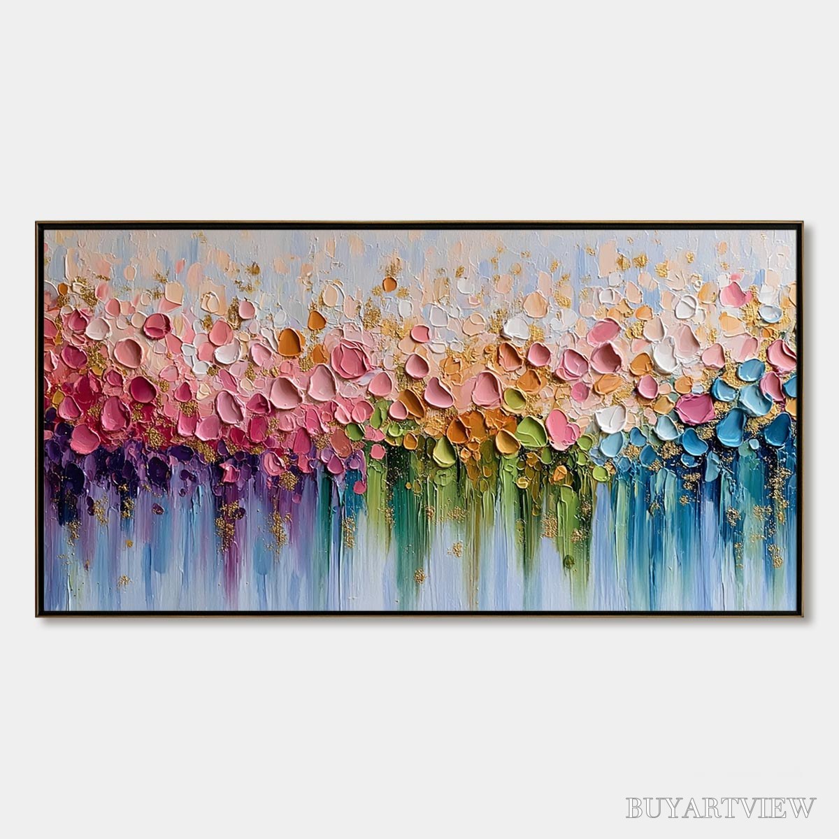 BUYARTVIEW Chromatic Bloom – Colorful Abstract Floral Impasto Palette Knife Painting - image 1