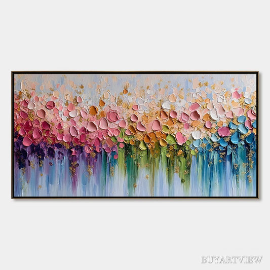 BUYARTVIEW Chromatic Bloom – Colorful Abstract Floral Impasto Palette Knife Painting - image 1