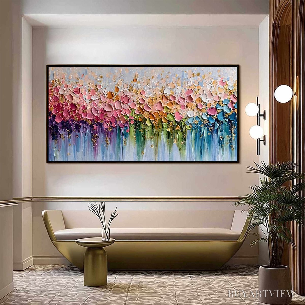 BUYARTVIEW Chromatic Bloom – Colorful Abstract Floral Impasto Palette Knife Painting - image 2