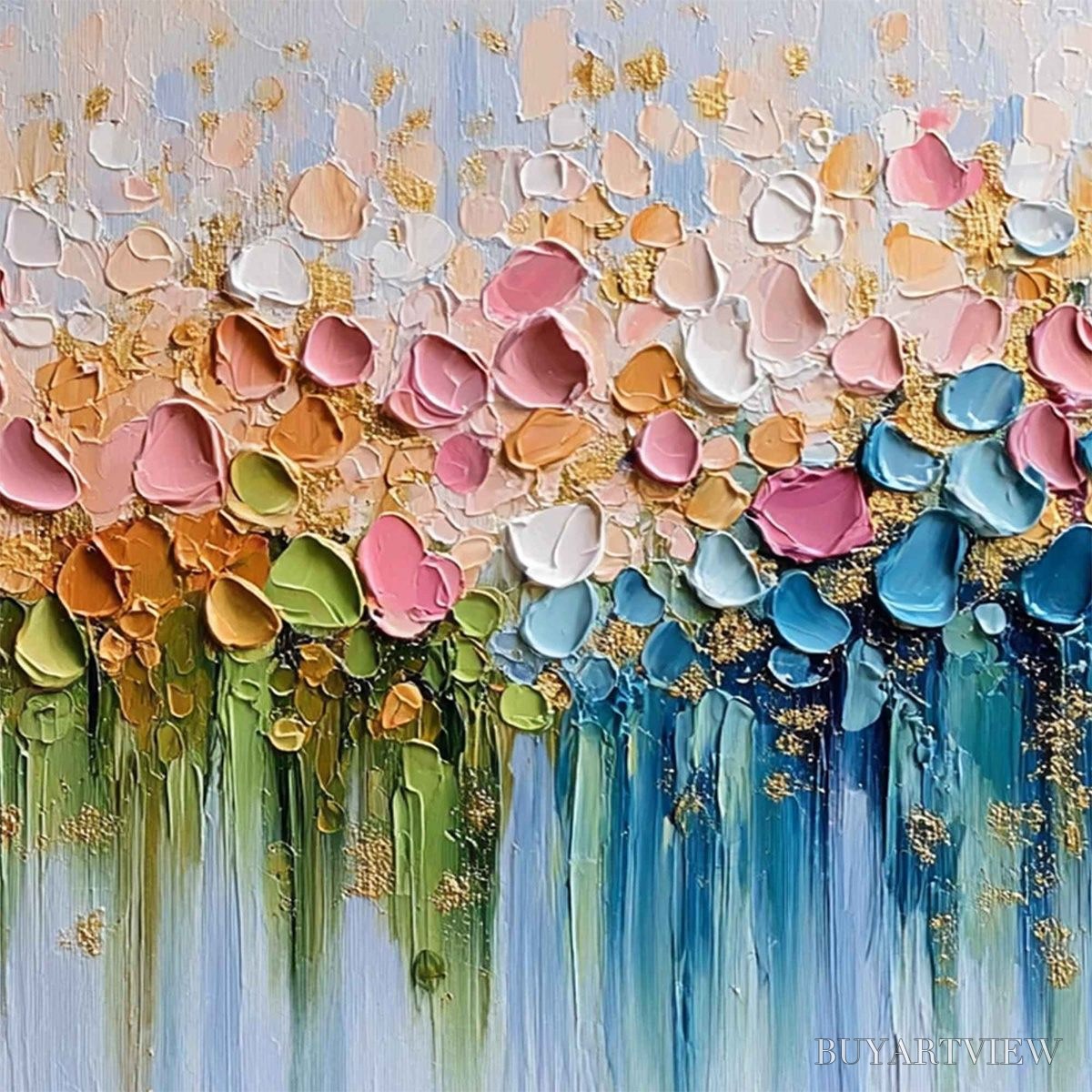 BUYARTVIEW Chromatic Bloom – Colorful Abstract Floral Impasto Palette Knife Painting - image 3