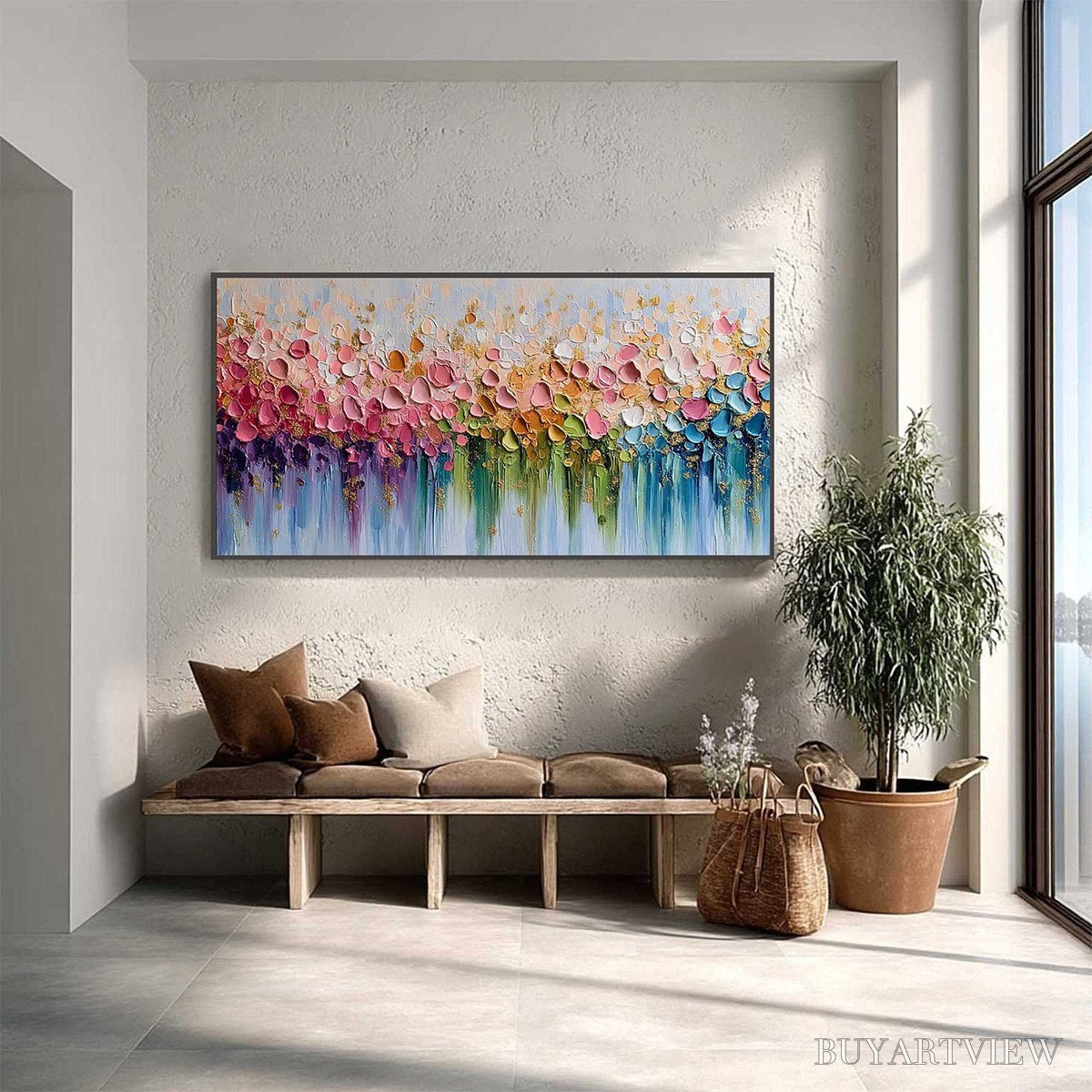 BUYARTVIEW Chromatic Bloom – Colorful Abstract Floral Impasto Palette Knife Painting - image 4