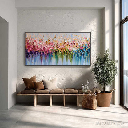 BUYARTVIEW Chromatic Bloom – Colorful Abstract Floral Impasto Palette Knife Painting - image 4
