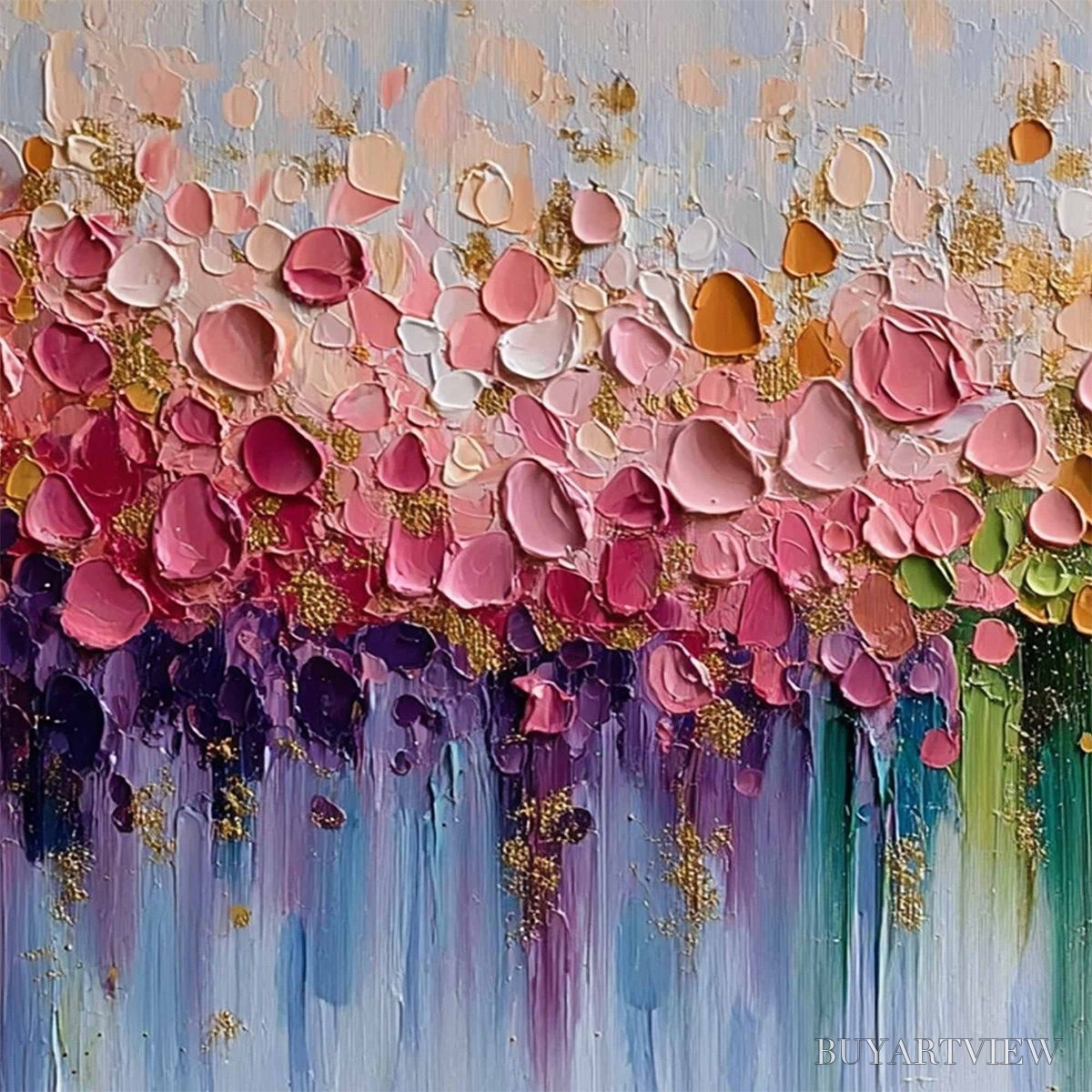 BUYARTVIEW Chromatic Bloom – Colorful Abstract Floral Impasto Palette Knife Painting - image 5