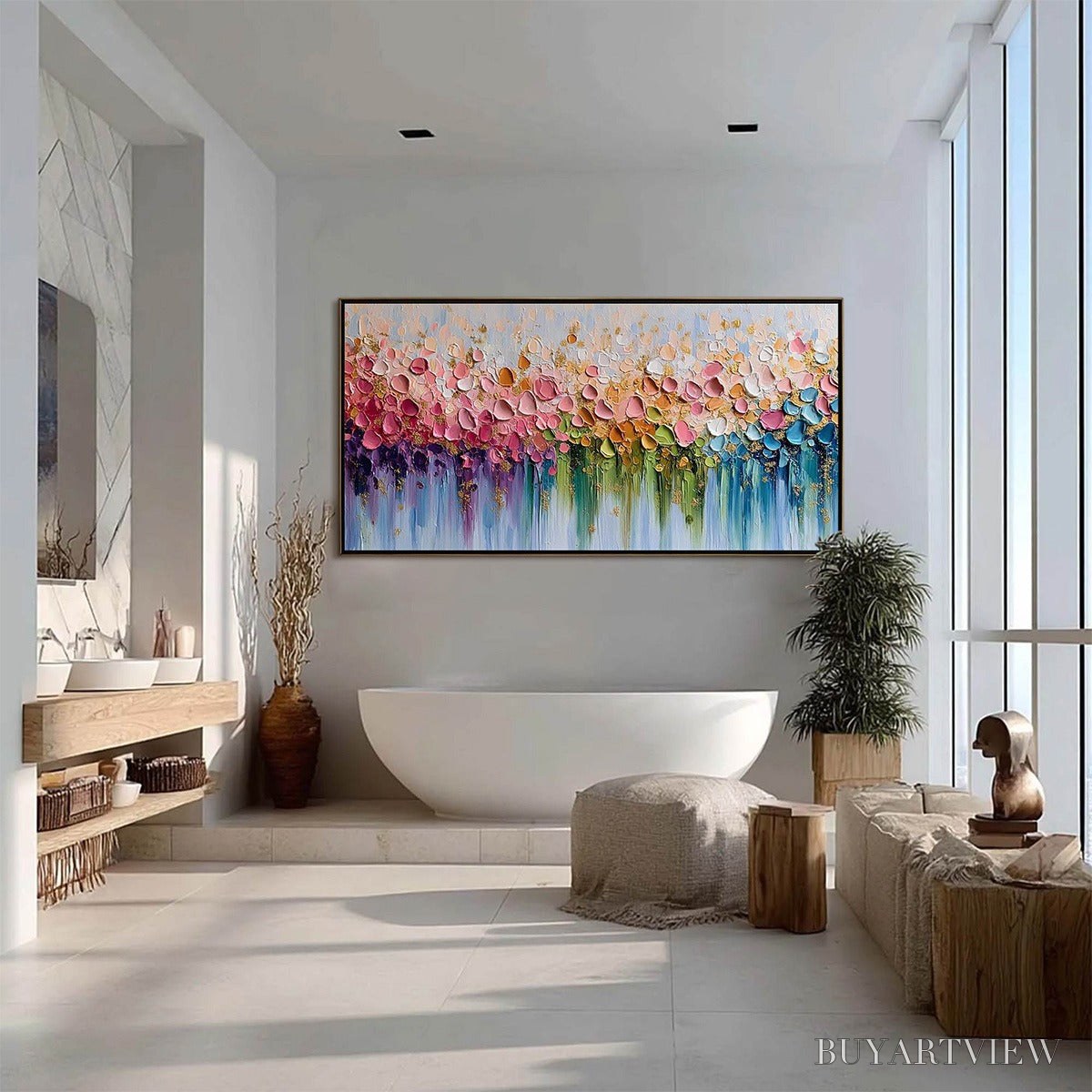 BUYARTVIEW Chromatic Bloom – Colorful Abstract Floral Impasto Palette Knife Painting - image 6