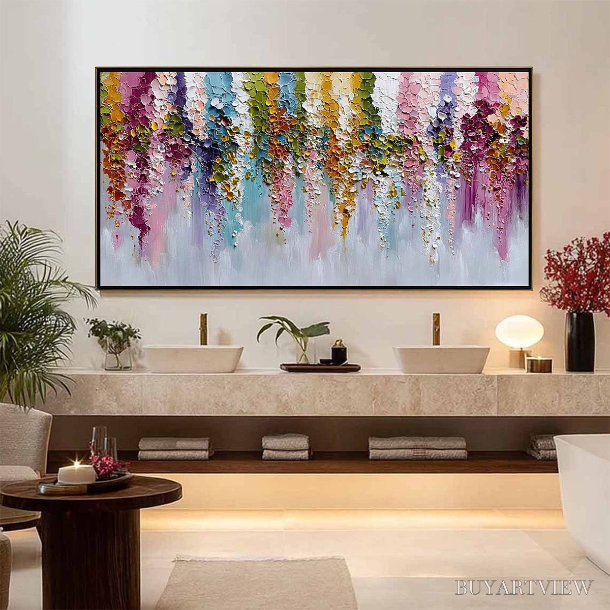 BUYARTVIEW Floral Cascade Heavy Texture Abstract Floral Oil Painting - image 2