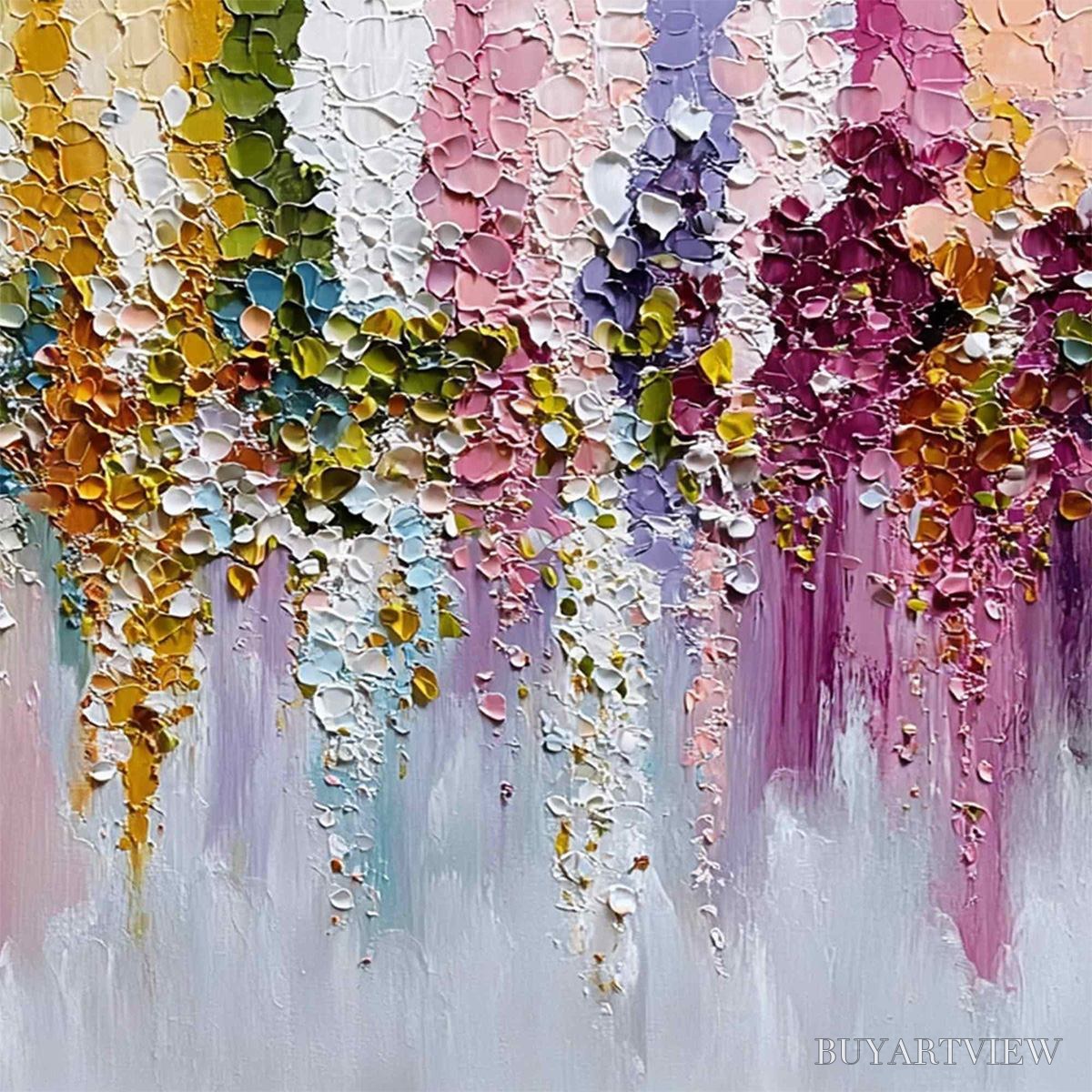 BUYARTVIEW Floral Cascade Heavy Texture Abstract Floral Oil Painting - image 5