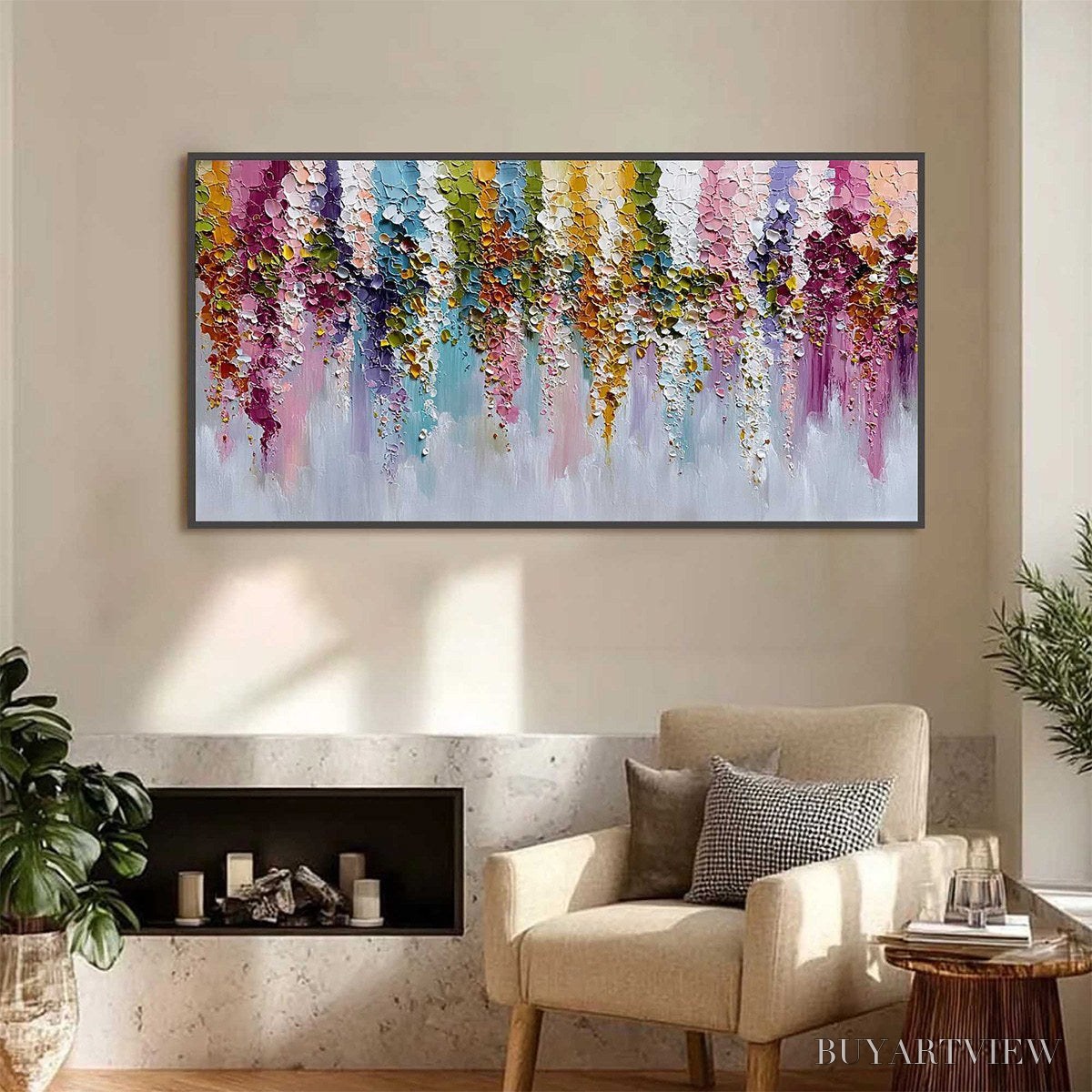 BUYARTVIEW Floral Cascade Heavy Texture Abstract Floral Oil Painting - image 6