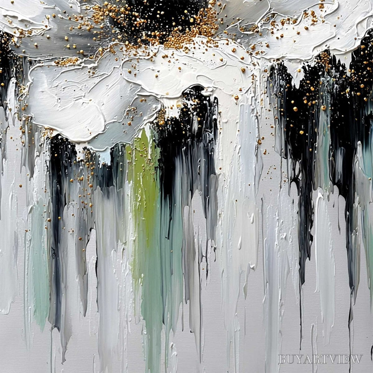 BUYARTVIEW Celestial Bloom – Heavily Textured Abstract Floral Painting with Golden Accents - image 5