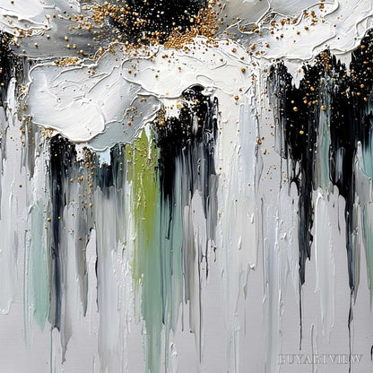 BUYARTVIEW Celestial Bloom – Heavily Textured Abstract Floral Painting with Golden Accents - image 5