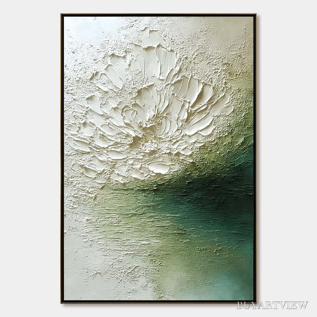 BUYARTVIEW Emerald Bloom – Textured Wabi Sabi Floral Abstract - image 1