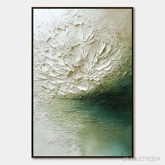 BUYARTVIEW Emerald Bloom – Textured Wabi Sabi Floral Abstract - image 1