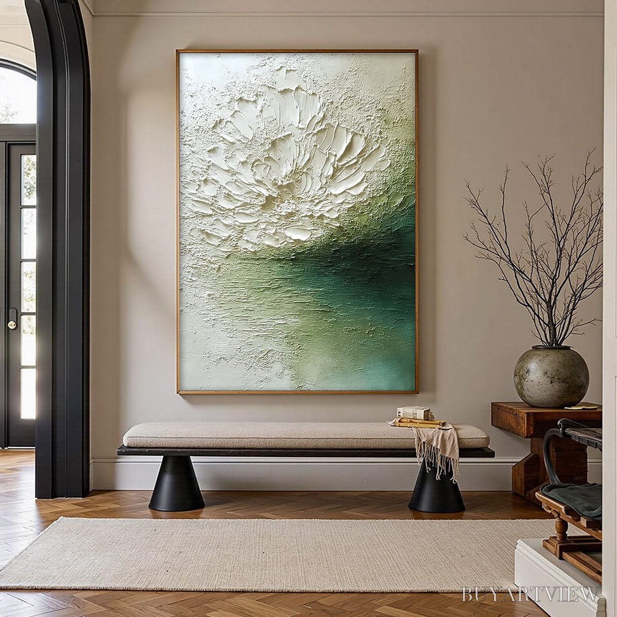 BUYARTVIEW Emerald Bloom – Textured Wabi Sabi Floral Abstract - image 4