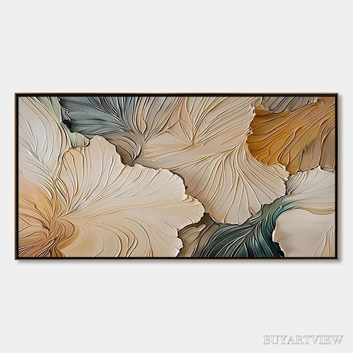 BUYARTVIEW Petal Whispers – Textured Wabi Sabi Abstract Leaf Painting - image 1