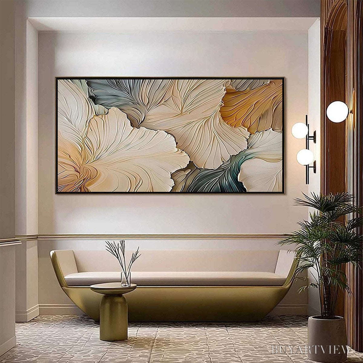 BUYARTVIEW Petal Whispers – Textured Wabi Sabi Abstract Leaf Painting - image 2