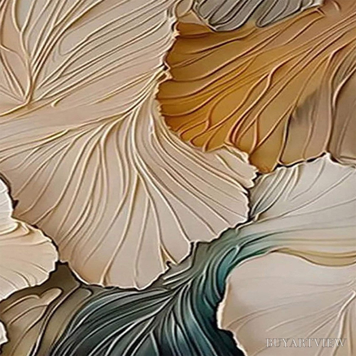 BUYARTVIEW Petal Whispers – Textured Wabi Sabi Abstract Leaf Painting - image 3