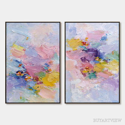 BUYARTVIEW Garden Reverie – Colorful Abstract Floral Impasto Painting Set of 2 - image 1