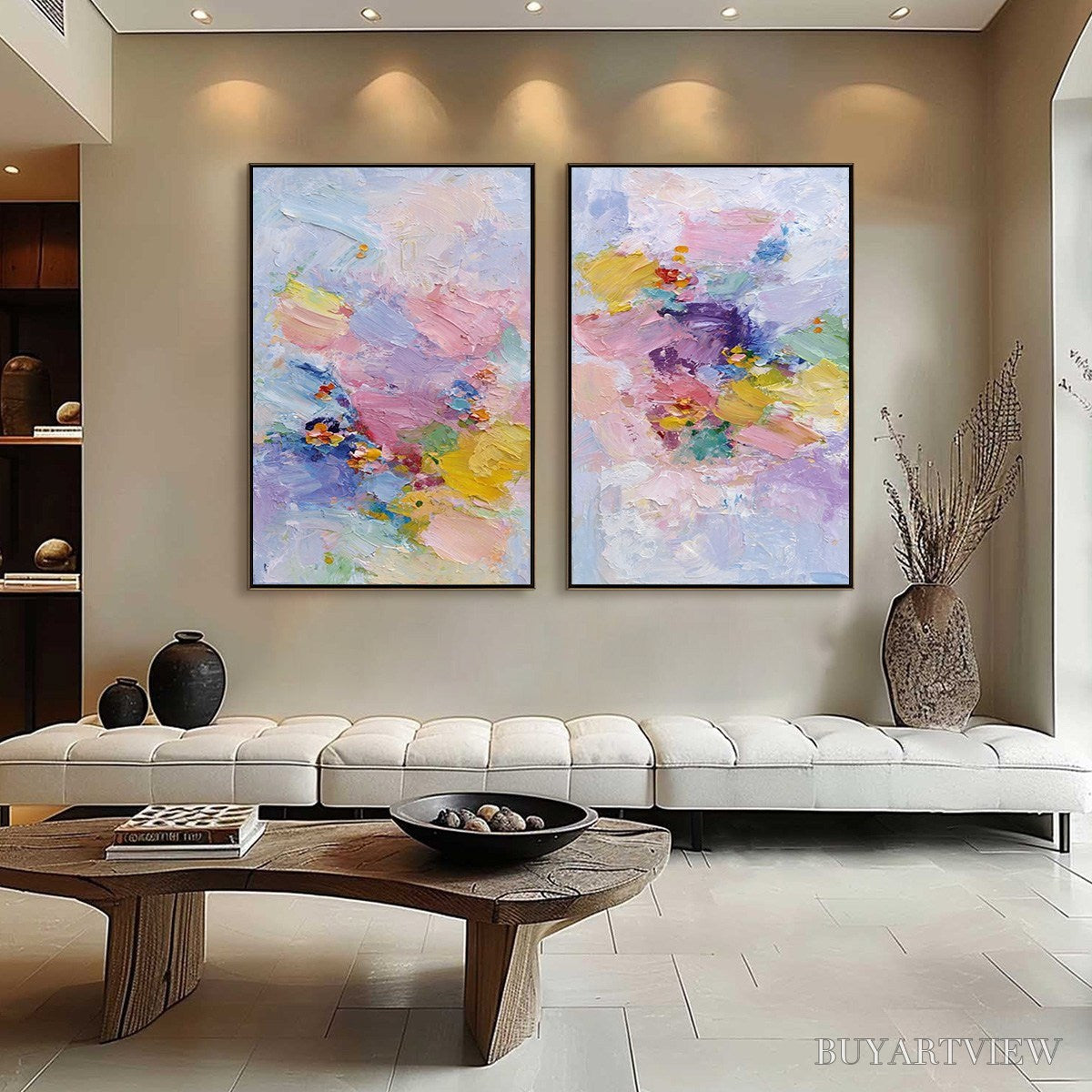 BUYARTVIEW Garden Reverie – Colorful Abstract Floral Impasto Painting Set of 2 - image 2