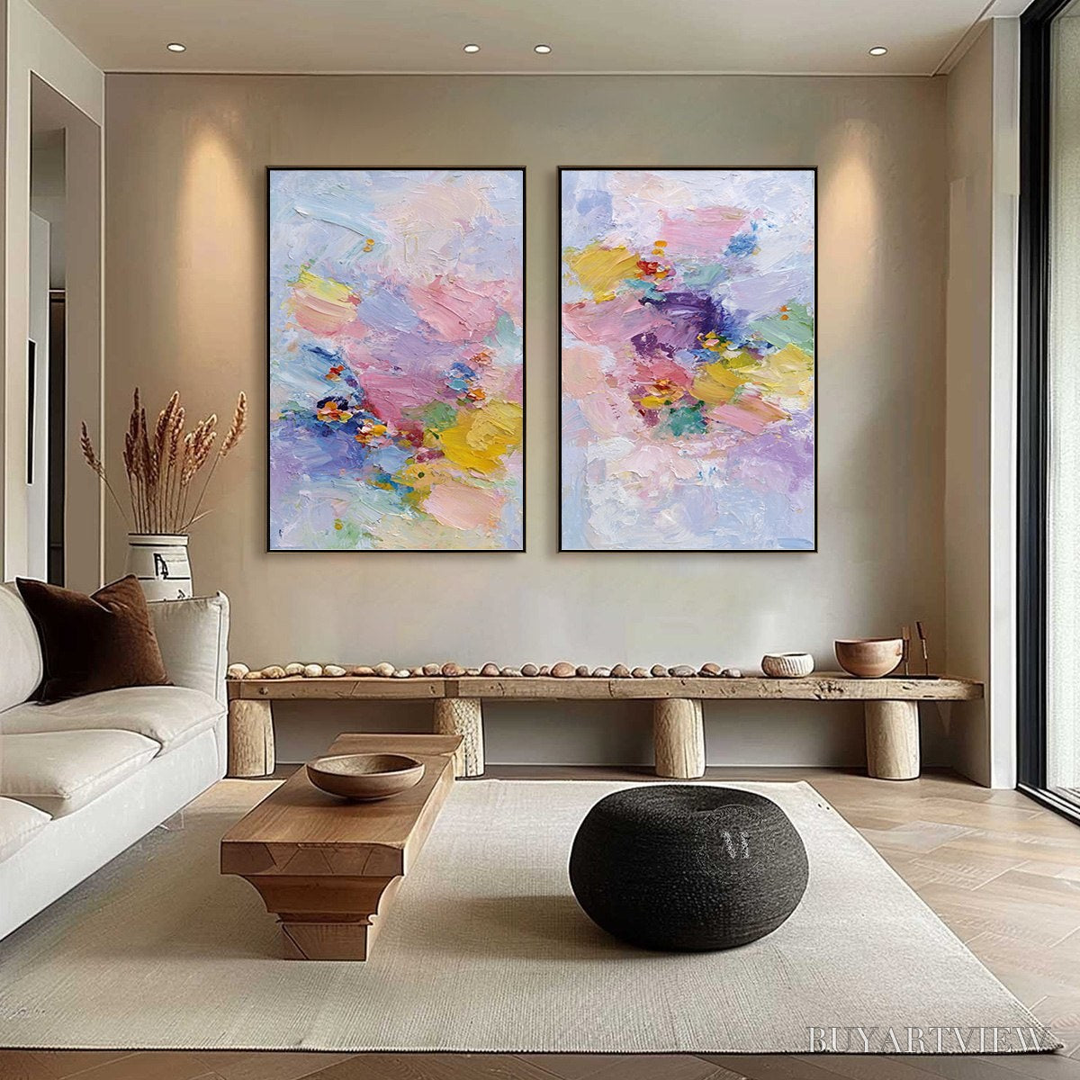 BUYARTVIEW Garden Reverie – Colorful Abstract Floral Impasto Painting Set of 2 - image 4