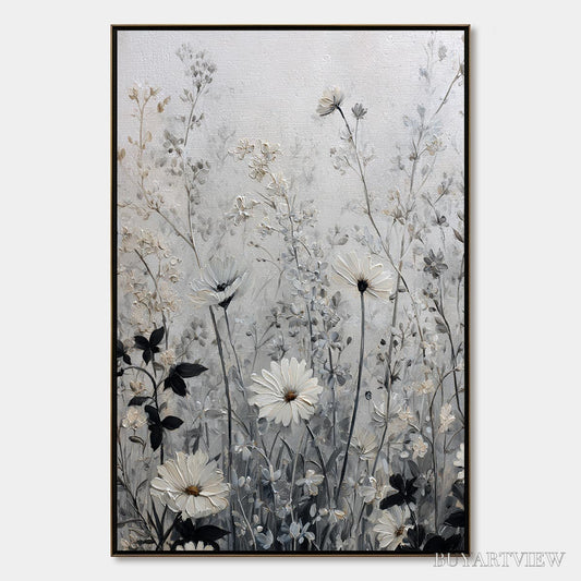 BUYARTVIEW Whispers in the Meadow – Textured Neutral Floral Meadow Painting - image 1