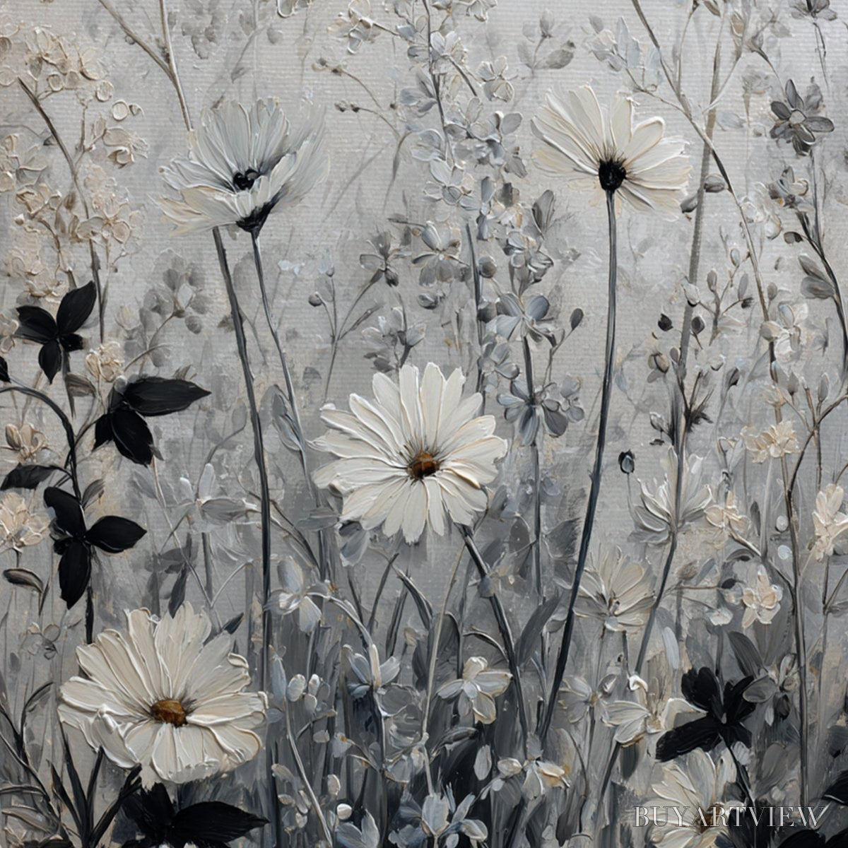 BUYARTVIEW Whispers in the Meadow – Textured Neutral Floral Meadow Painting - image 3