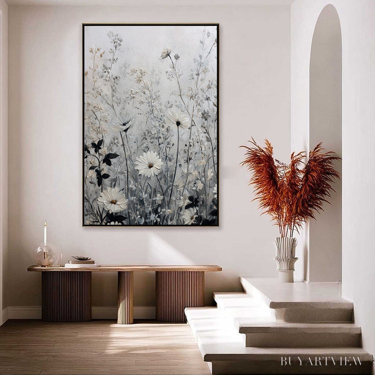BUYARTVIEW Whispers in the Meadow – Textured Neutral Floral Meadow Painting - image 4