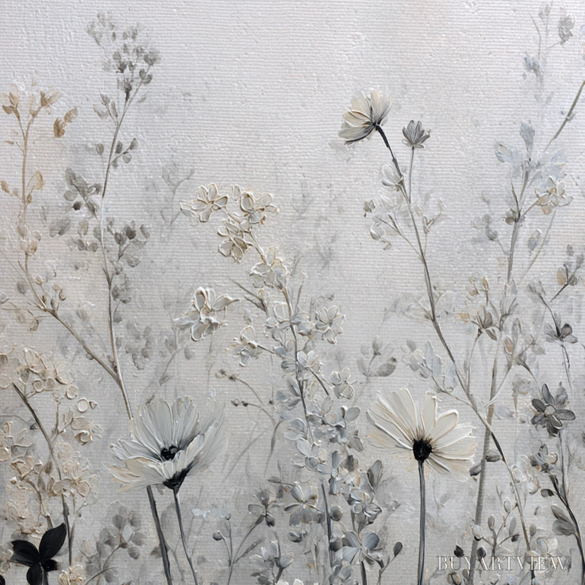 BUYARTVIEW Whispers in the Meadow – Textured Neutral Floral Meadow Painting - image 5