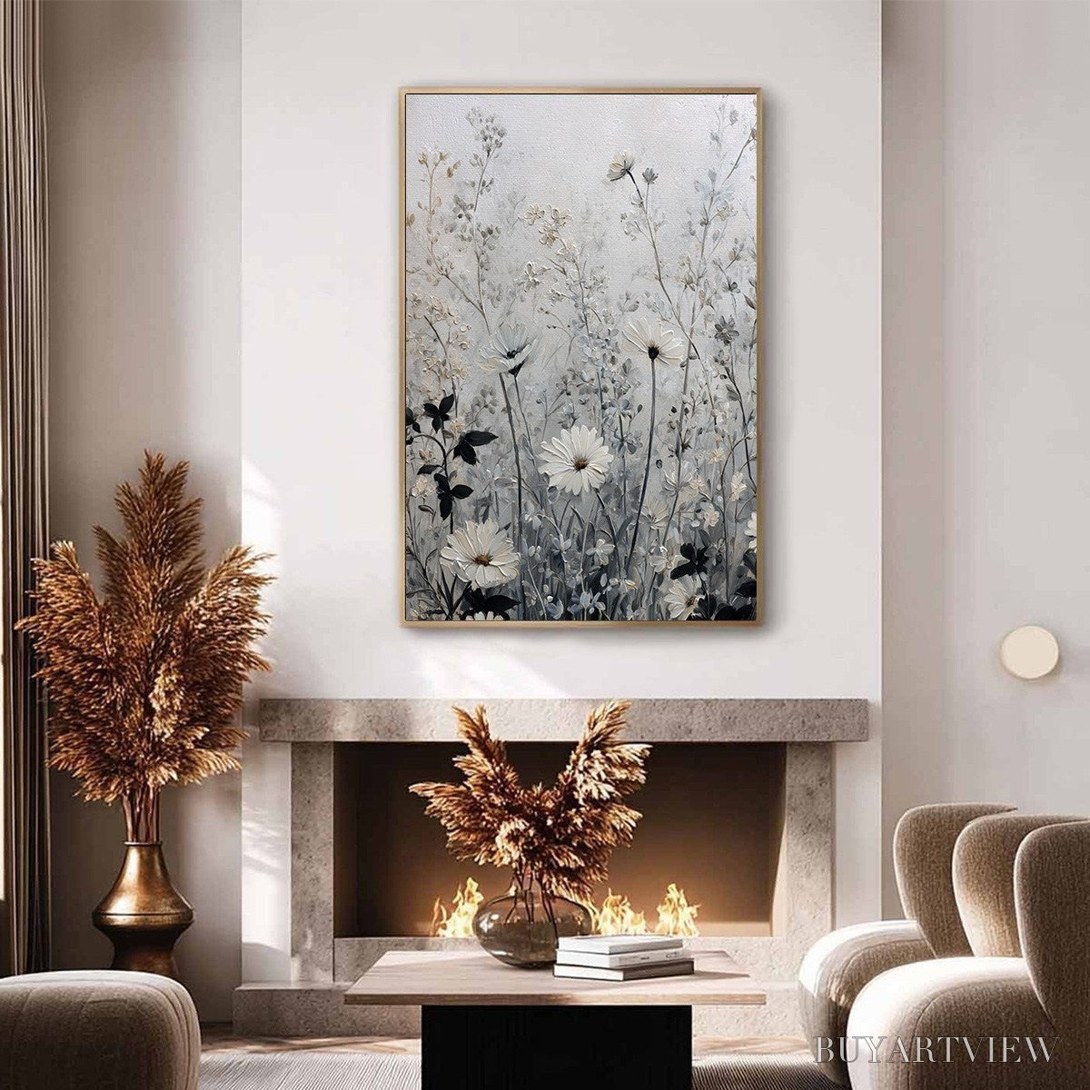 BUYARTVIEW Whispers in the Meadow – Textured Neutral Floral Meadow Painting - image 6