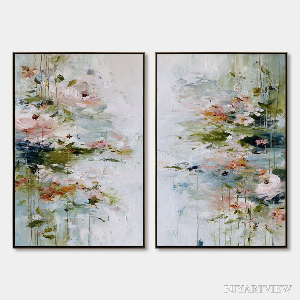 BUYARTVIEW Garden Reverie – Abstract Impressionist Floral Diptych Painting - image 1
