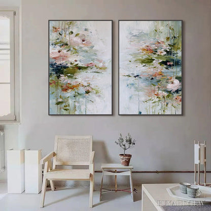 BUYARTVIEW Garden Reverie – Abstract Impressionist Floral Diptych Painting - image 2