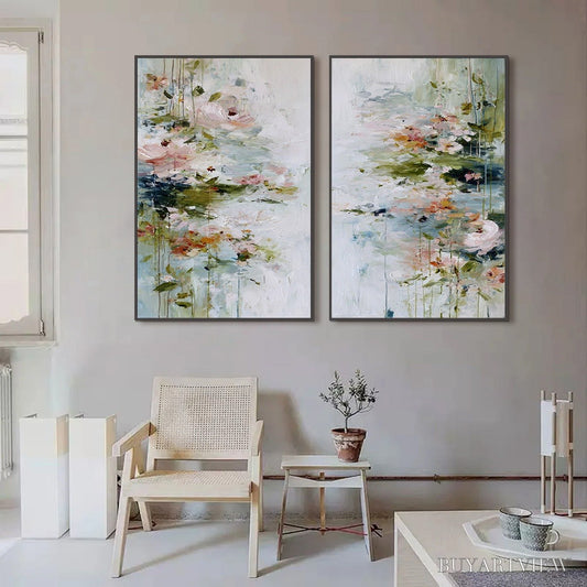 BUYARTVIEW Garden Reverie – Abstract Impressionist Floral Diptych Painting - image 2