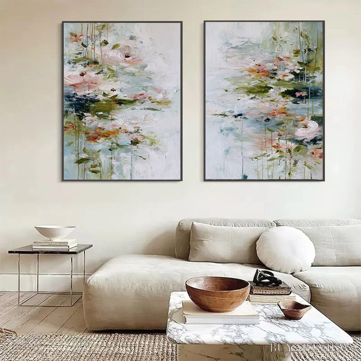 BUYARTVIEW Garden Reverie – Abstract Impressionist Floral Diptych Painting - image 4