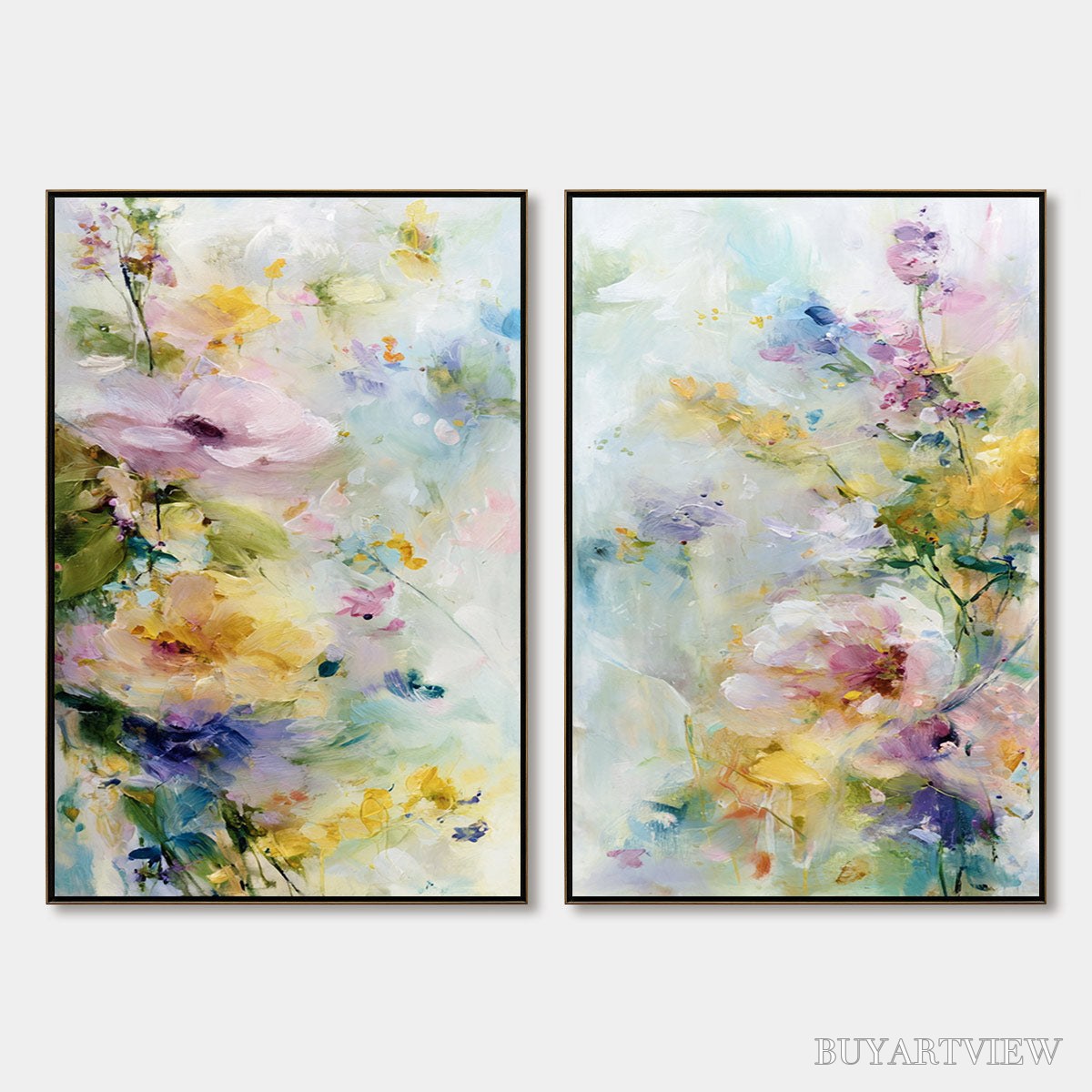 BUYARTVIEW Jardin Secret – Impressionistic Abstract Floral Painting Set of 2 - image 1