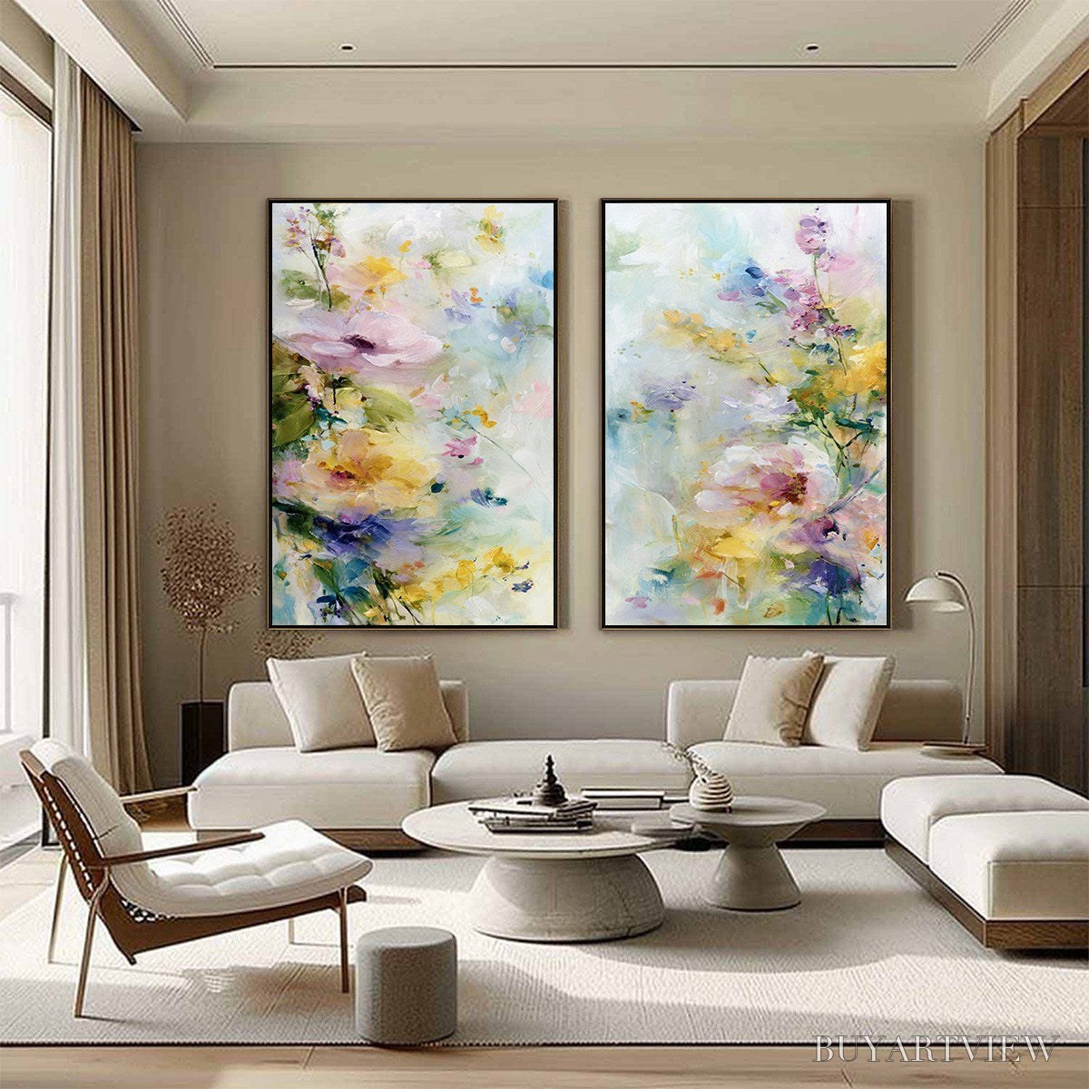 BUYARTVIEW Jardin Secret – Impressionistic Abstract Floral Painting Set of 2 - image 4