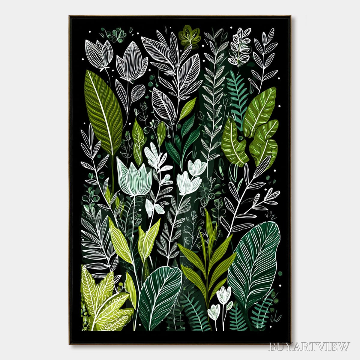 BUYARTVIEW Nocturnal Garden – Modern Graphic Botanical Illustration Art - image 1