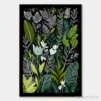 BUYARTVIEW Nocturnal Garden – Modern Graphic Botanical Illustration Art - image 1