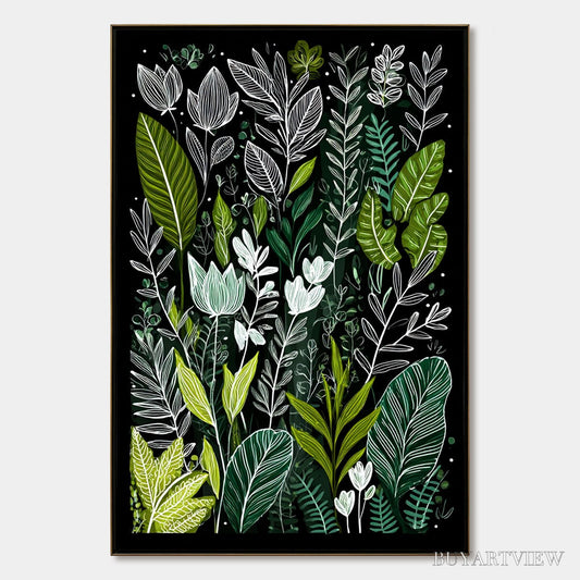 BUYARTVIEW Nocturnal Garden – Modern Graphic Botanical Illustration Art - image 1
