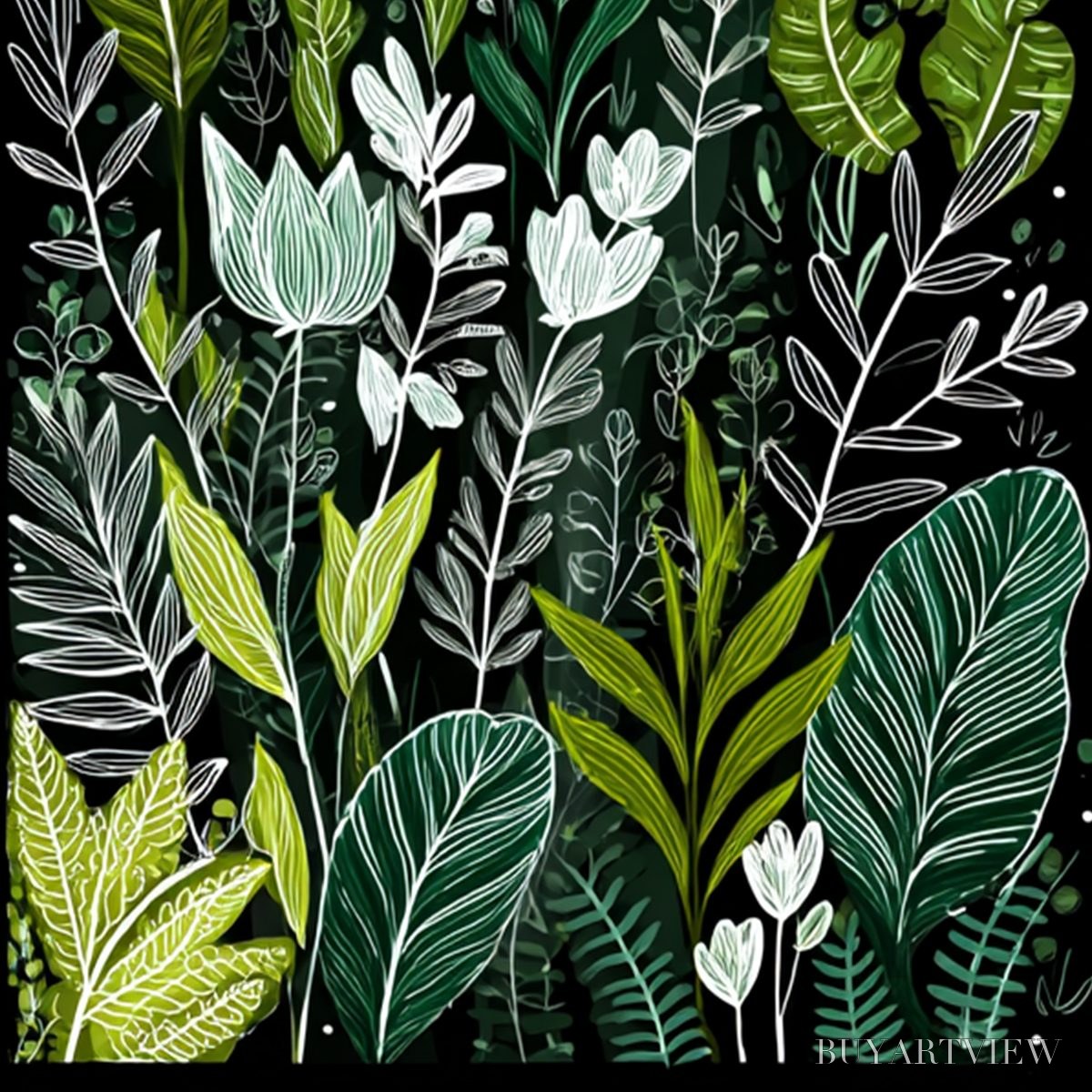 BUYARTVIEW Nocturnal Garden – Modern Graphic Botanical Illustration Art - image 3
