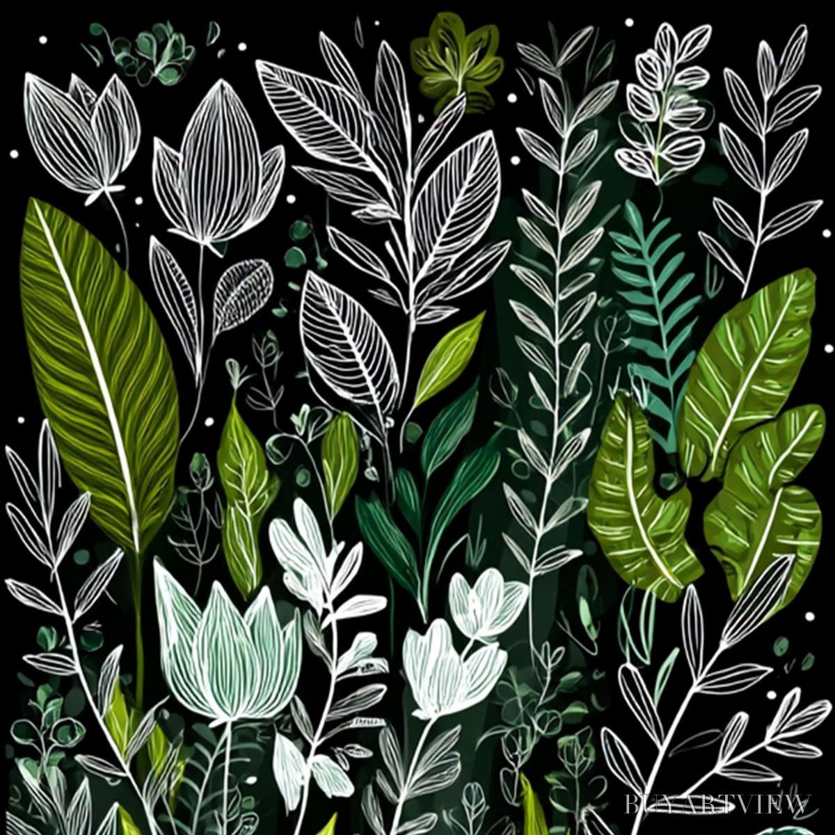BUYARTVIEW Nocturnal Garden – Modern Graphic Botanical Illustration Art - image 5