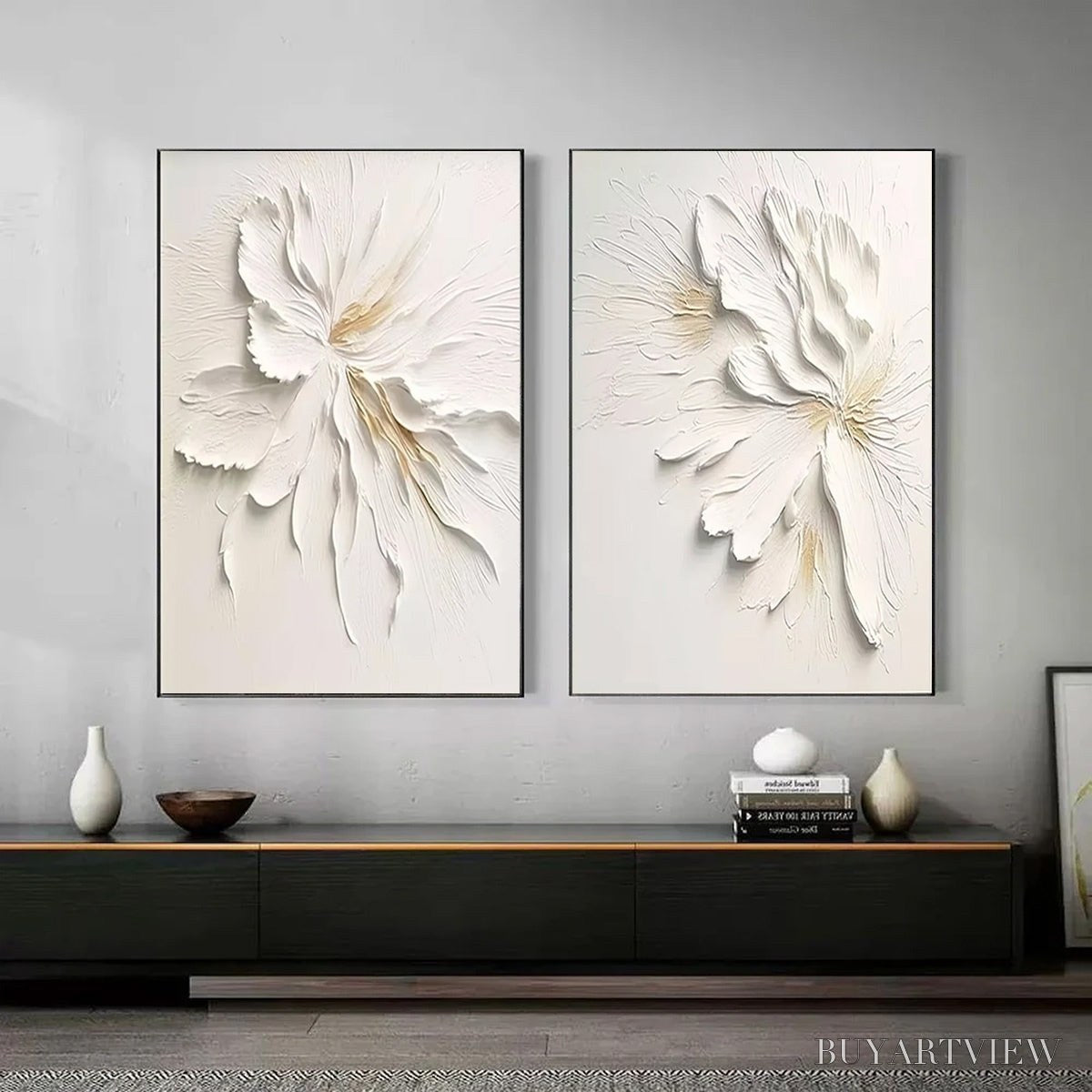 BUYARTVIEW Ivory Whispers – Textured White Floral Impasto Painting Set - image 2