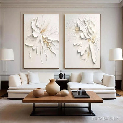 BUYARTVIEW Ivory Whispers – Textured White Floral Impasto Painting Set - image 3