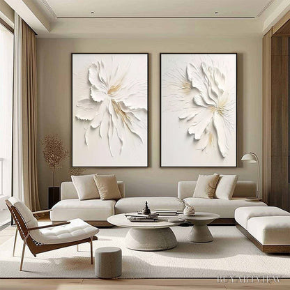 BUYARTVIEW Ivory Whispers – Textured White Floral Impasto Painting Set - image 4