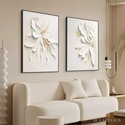 BUYARTVIEW Ivory Whispers – Textured White Floral Impasto Painting Set - image 5