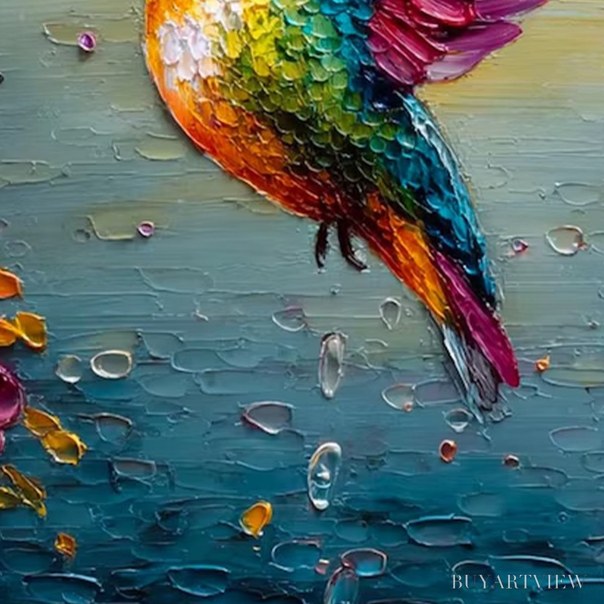 BUYARTVIEW Nectar Flight – Vibrant Impressionist Hummingbird Floral Oil Painting - image 3