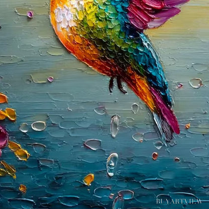 BUYARTVIEW Nectar Flight – Vibrant Impressionist Hummingbird Floral Oil Painting - image 3