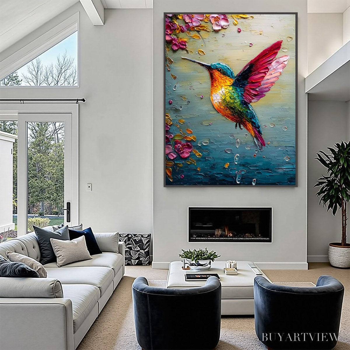 BUYARTVIEW Nectar Flight – Vibrant Impressionist Hummingbird Floral Oil Painting - image 4